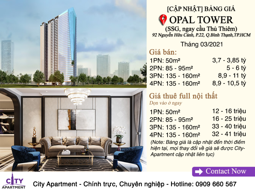 [Cập nhật] Giá Thuê – Mua,bán – Ký gửi Căn hộ OPAL TOWER – SSG