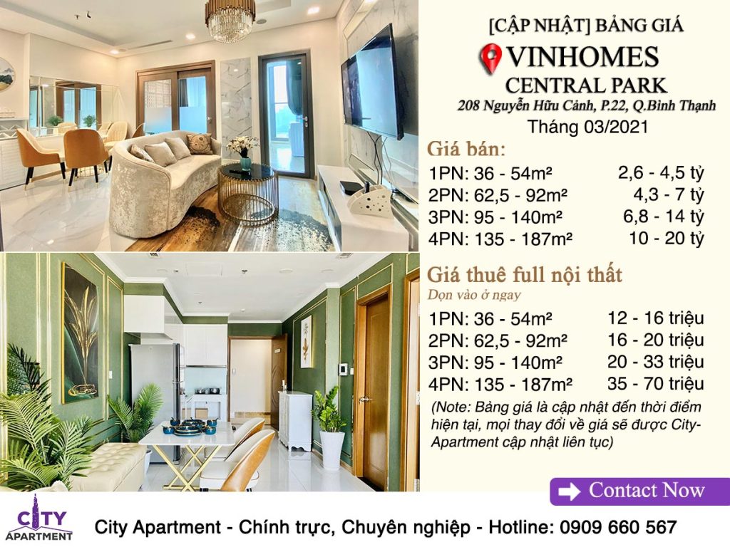 [Cập nhật] Giá Thuê – Mua,bán – Ký gửi Căn hộ Vinhomes Central Park