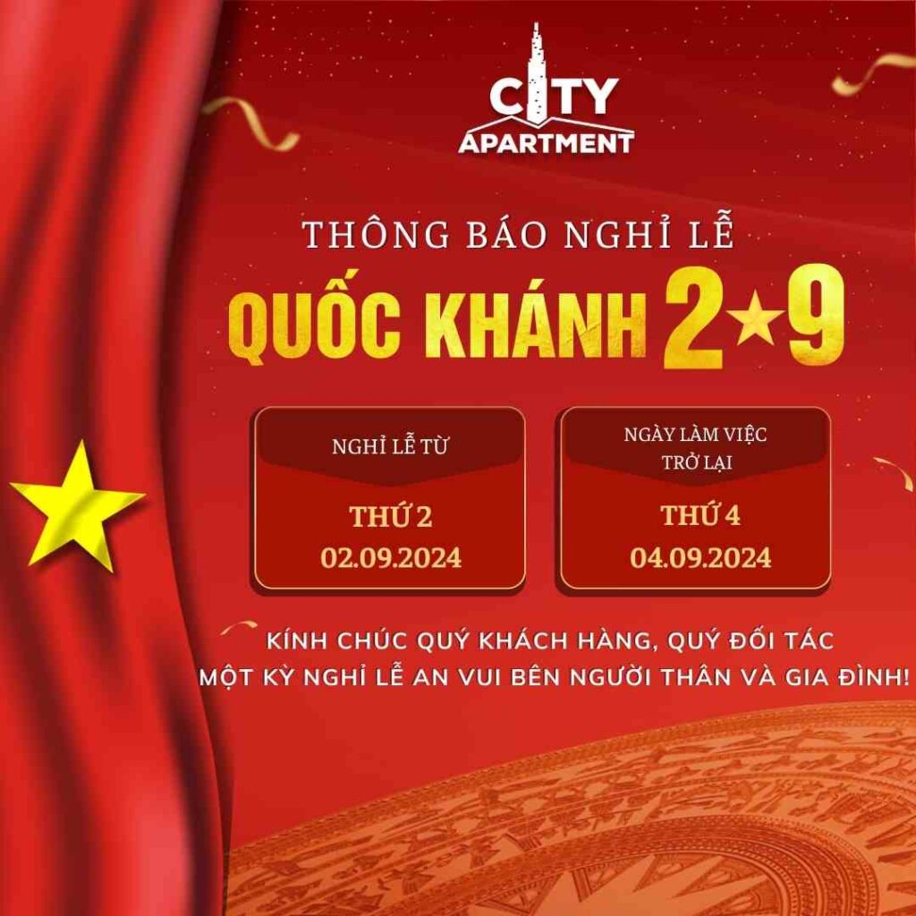 City Apartment thông báo lịch nghỉ lễ Quốc Khánh 02/09