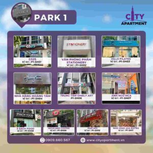 Các cửa hàng - dịch vụ hoạt động tại Park 1 