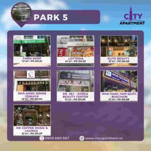 Các cửa hàng - dịch vụ hoạt động tại Park 5